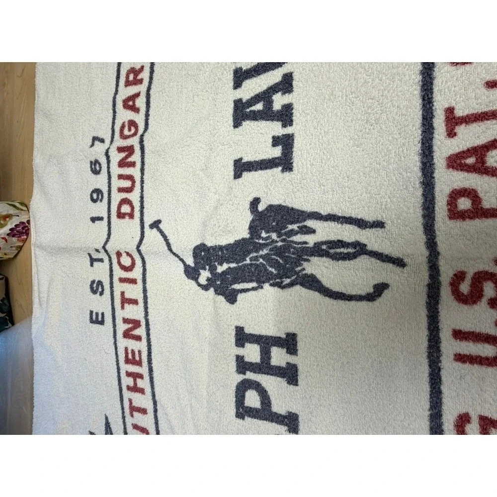 VTG Ralph Lauren Beach Towel Authentic Dungarees Cotton‎ Cream Navy 35